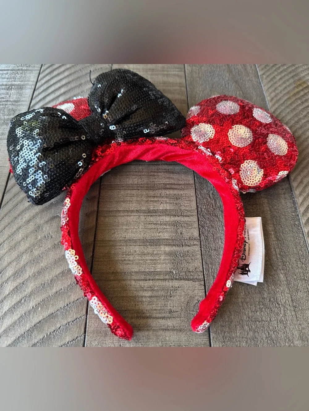 Disney Parks Minnie Mouse Ears Headband Red/White/Black Sequin Minnie Ears